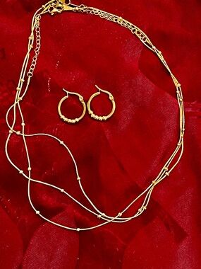 Stylish Gold tone Layered Necklace and Earrings